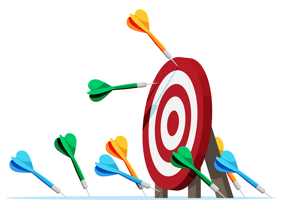 Many Darts Missed Target Mark. Multiple Failed Inaccurate Attemp Marketing goals shouldn't be missed without reason